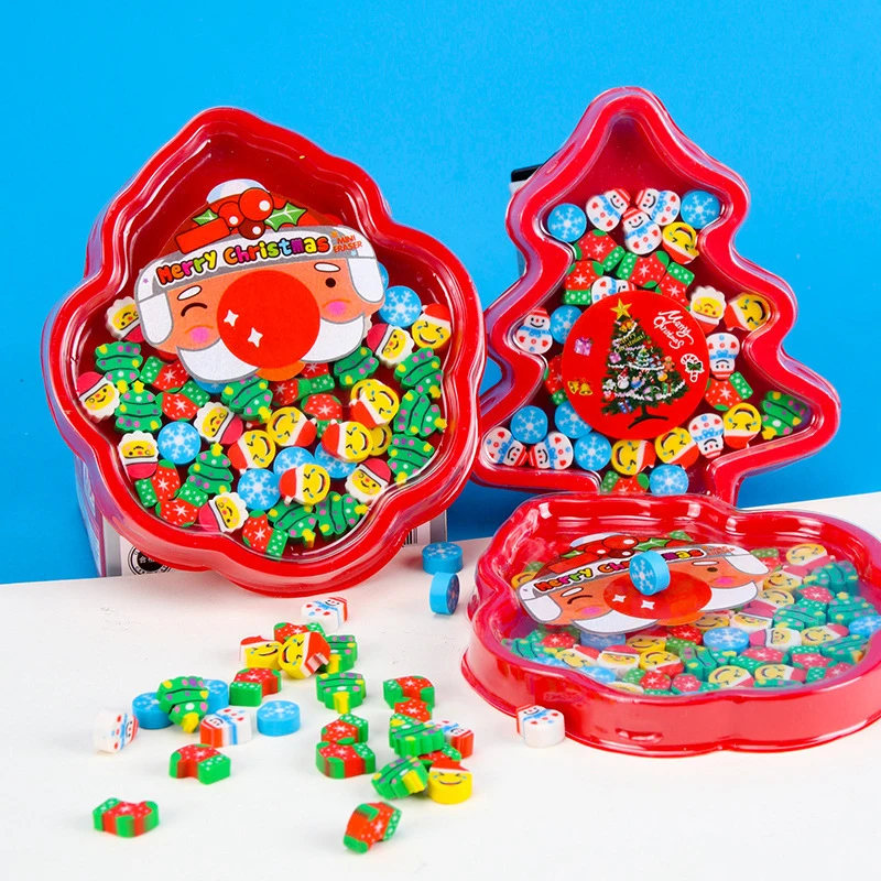 Mini árbol de Navidad de dibujos animados para niños, bandeja con forma de Papá Noel, goma de borrar, papelería para estudiantes, 22/35 piezas - imagen 2