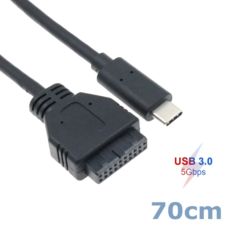 Cable de panel frontal USB3.0 de 0,7 m, Cable de datos USB 3,1 de 19 pines y 20 pines a tipo c, utilizado para adaptador de disco duro móvil de chasis de computadora - imagen 3