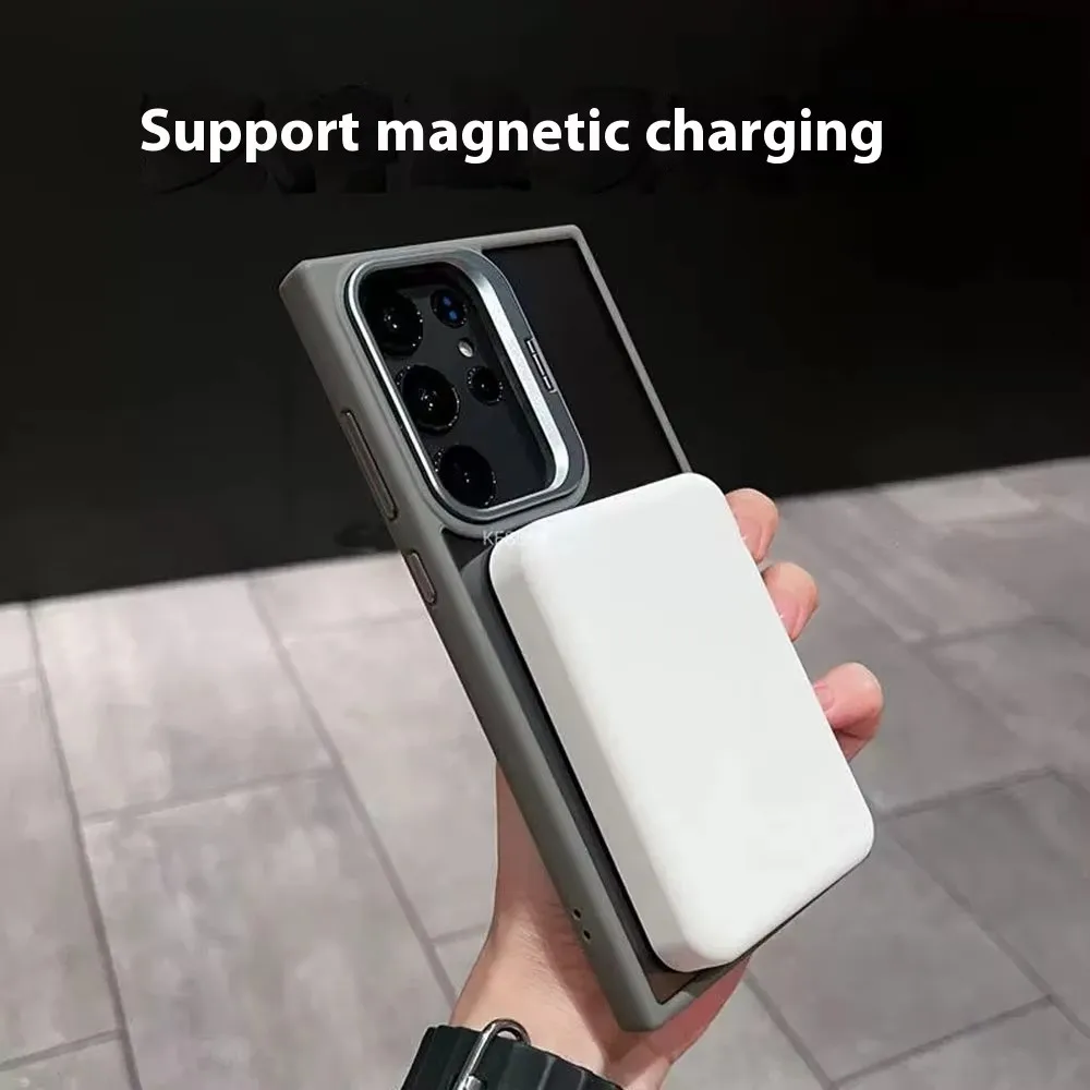 Funda magnética con soporte para lente de cámara Magsafe Samsung Galaxy S25 Ultra S24 Plus S23 FE S24 + S25 + S25Ultra Mac cubierta segura con soporte - imagen 3