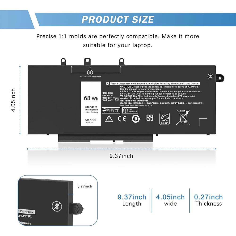 Batería de 68WH GJKNX para Dell Latitude 5480 5580 5280 5288 5290 5488 5490 5491 5495 5590 5591 E5480 E5490 E5480 E5490 E5590 E5480 E5490 E5590 E5590 precisión 15 3520 3530 DY9NT 0DY9NT GD1JP 0GD1JP 5YHR4 451-BBZG - imagen 5