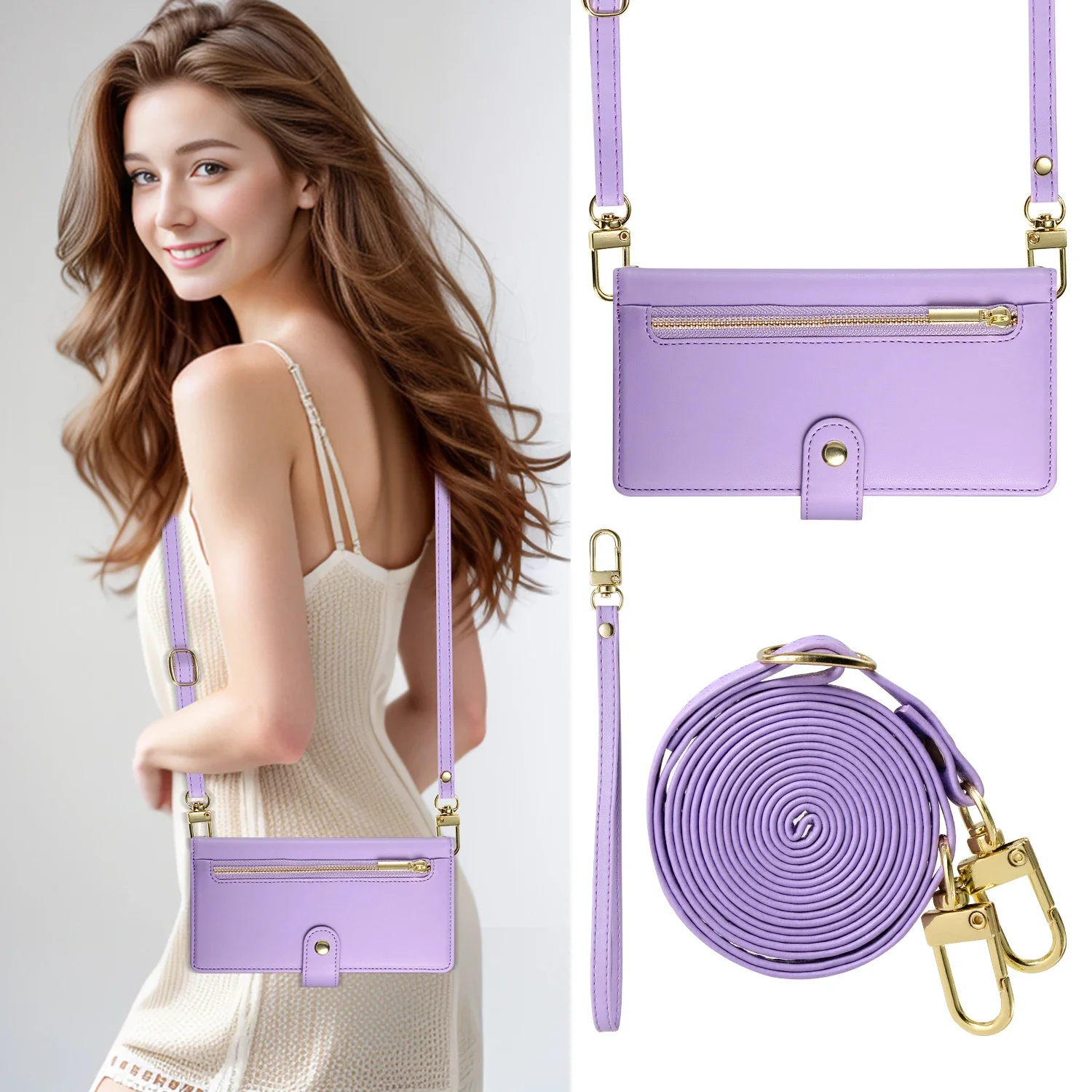 Funda de cuero con cremallera cruzada para Google Pixel 9 Pro XL, 8, 8A, 7, 7A, bolso de bolsillo, funda larga con cordón para monedero - imagen 4