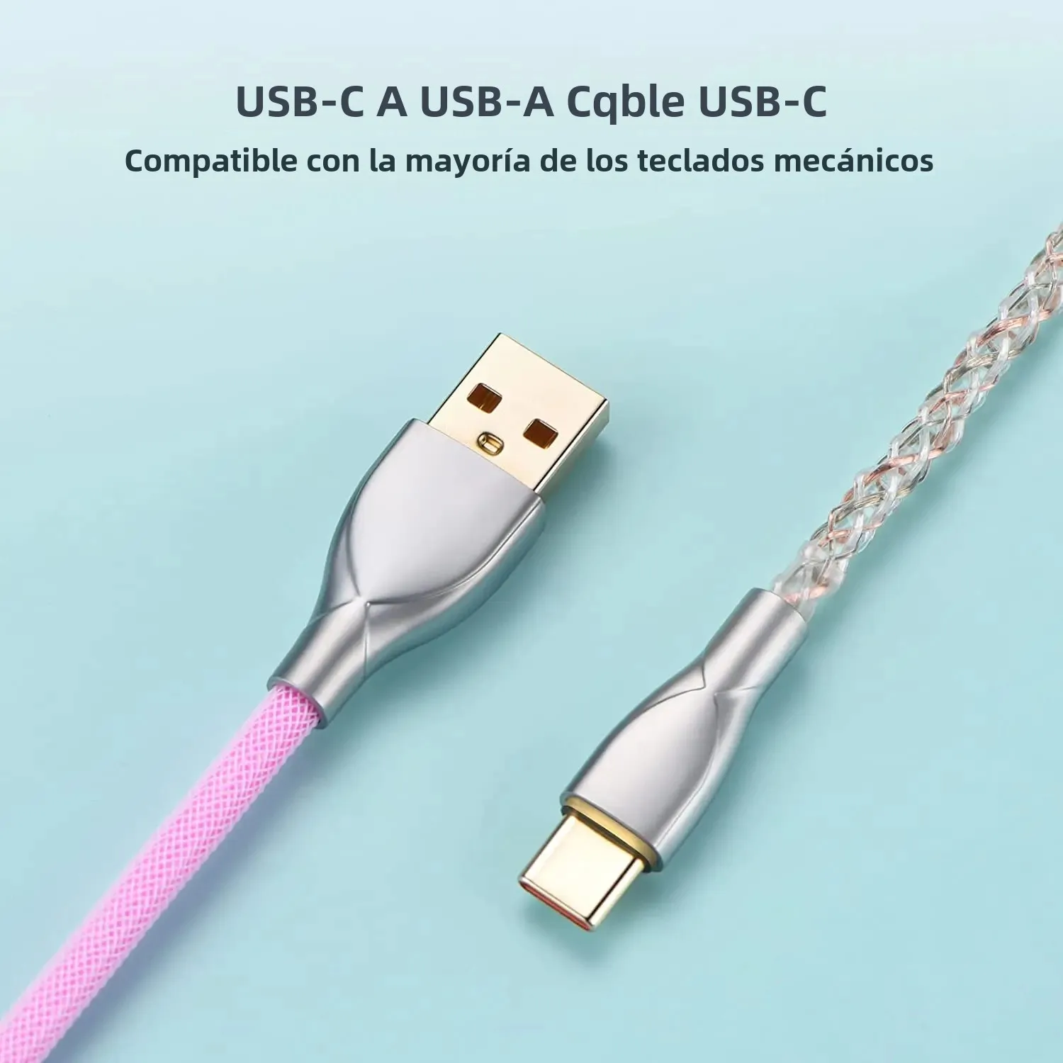 Cable de teclado en espiral de iluminación Cable USB C con línea RGB Cable de teclado mecánico Cable de teclado de aviador de doble manga - imagen 5