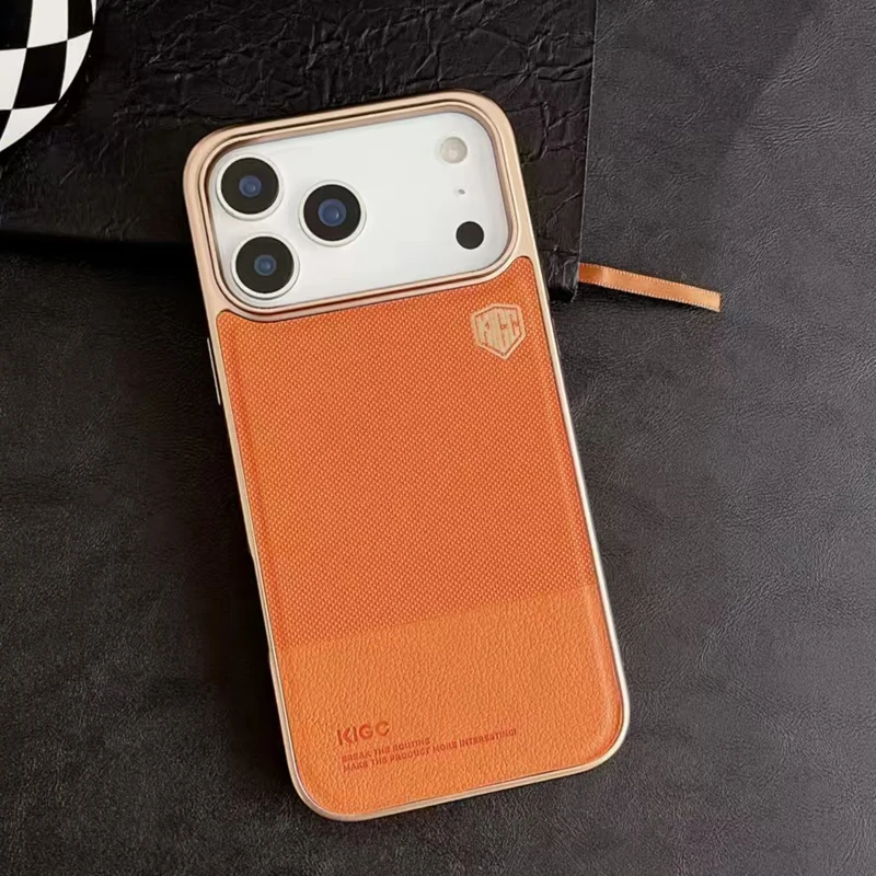 Para iPhone 17 Pro Max funda KIGC delicada piel de cuero PU PC TPU protección de lente cubierta de teléfono para iPhone 17 Pro