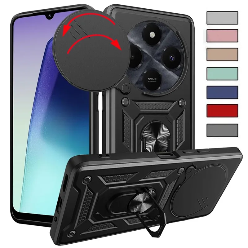 Funda armadura para Xiaomi Redmi 14C 4G Poco C75 cubierta protección de lente con anillo soporte magnético Coque Fundas