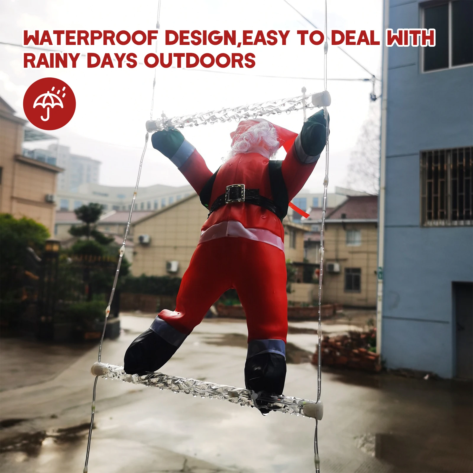 Papá Noel con Control remoto para escalar en escalera de cuerda, adorno navideño para interiores, decoración para exteriores, luces LED impermeables de Navidad - imagen 5