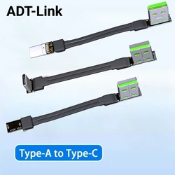 Cable USB-C datos y carga 90° doble codo plano fino USB 2.0