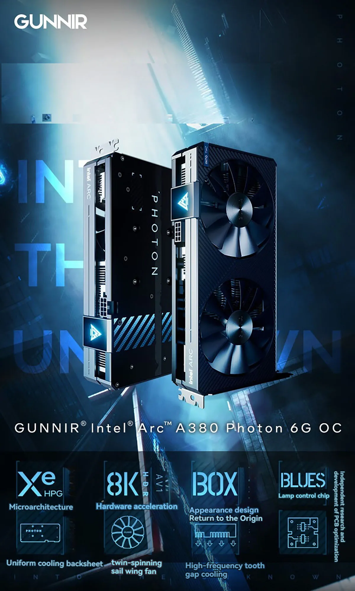 GUNNIR-tarjeta gráfica Intel Arc A380 Photon/Index 6G, tarjeta de vídeo de 2450 Mhz, 6GB, 96 bits GDDR6,PCIE4.0,1 HDMI,2 ventiladores GPU, Original, nuevo - imagen 5