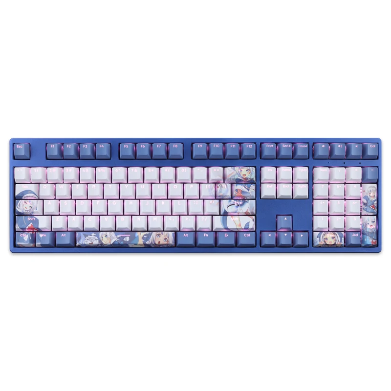 108 teclas/juego Vtuber Gawr Gura Keycap PBT tinte subcama retroiluminado Keycaps Anime Gaming Key Caps para ANSI 61 87 104 108 Cherry Profile - imagen 5