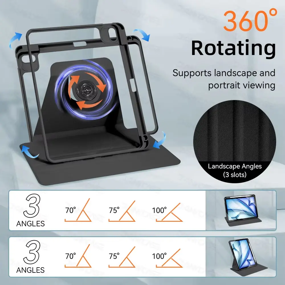 360 ° Funda de rotación para iPad Air 11 M2, funda para Air 5/4 iPad 10a generación 10,9 pulgadas Mini 6 7/8/9a 10,2 pulgadas Pro 11 12,9 13, funda para tableta - imagen 2