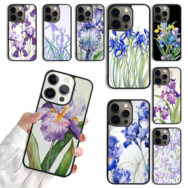 Fundas para teléfono móvil con acuarela y flores moradas de Iris para iPhone 17 Air 16 15 14 12 13 11 Pro MAX apple Plus Coque