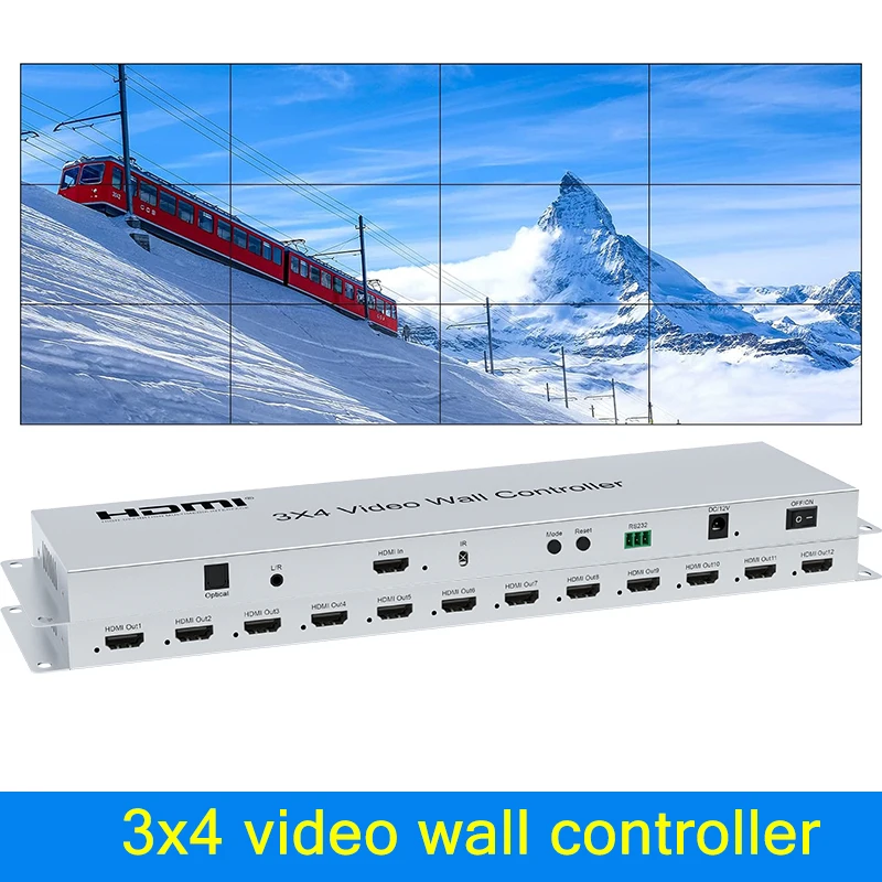 Controlador de pared de vídeo de 12 canales, procesador de pared de vídeo HDMI 3x4, 1080P, 60Hz, 3x4, 3x3, 2x5, 2x4, 2x2, 4x1, 1x6 para 12 pantalla de empalme de TV