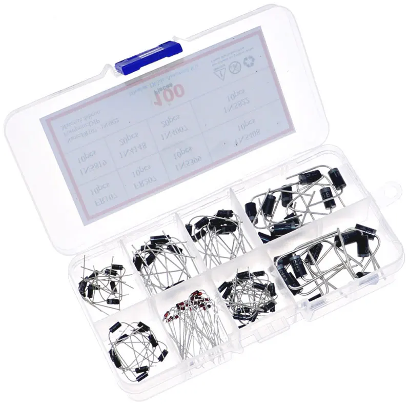 Kit de caja de diodos 100 Uds rectificador Schottky 1N4007 1N4148 1N5817 1N5408 1N5822 1N5399 FR107 FR207 juegos de paquete de diodos - imagen 5