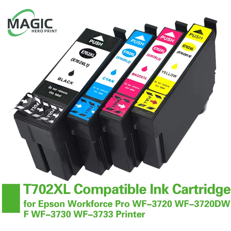 Cartucho de tinta Compatible con Color 702XL 702 T702 T702XL para impresora Epson Workforce Pro WF-3720 WF-3725 WF-3730 WF-3733 DWF