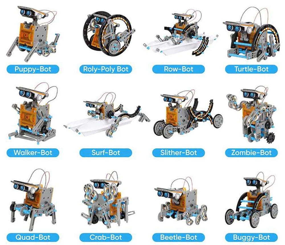 Kit de ciencia de Robot con energía Solar 13 en 1, bloques de construcción DIY, juguetes educativos creativos, juguetes de vástago para niños, Kit electrónico DIY - imagen 3