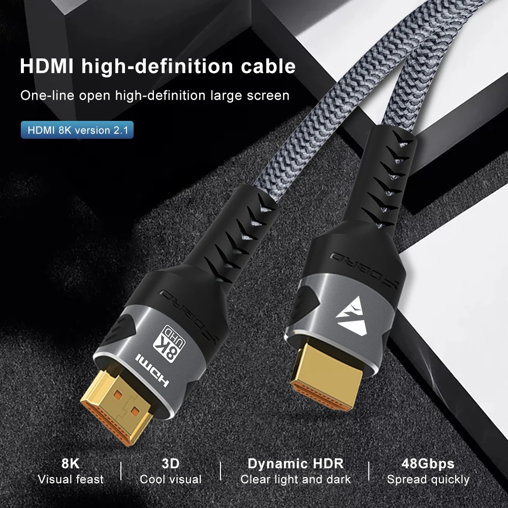 Cable Compatible con HDMI 8K, 4K @ 120Hz, 8K @ 60Hz, Cable HDMI 2,1, adaptador de 48Gbps para RTX 3080 eARC HDR, Cable de vídeo, PC, portátil, TV box PS5 - imagen 4