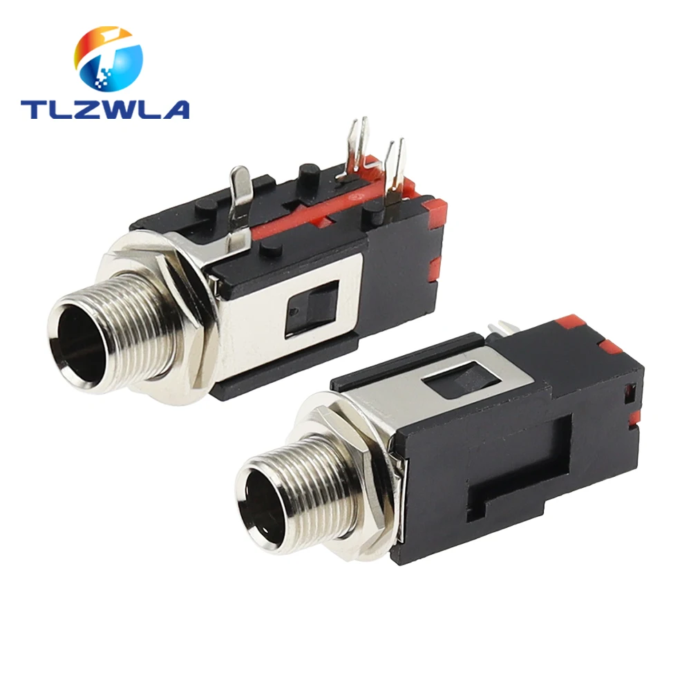 10 Uds PJ-602B conector de Audio de ángulo recto bloqueo de rosca montaje en Panel 1/4 "6,35 Mm conector de teléfono estéreo toma de auriculares