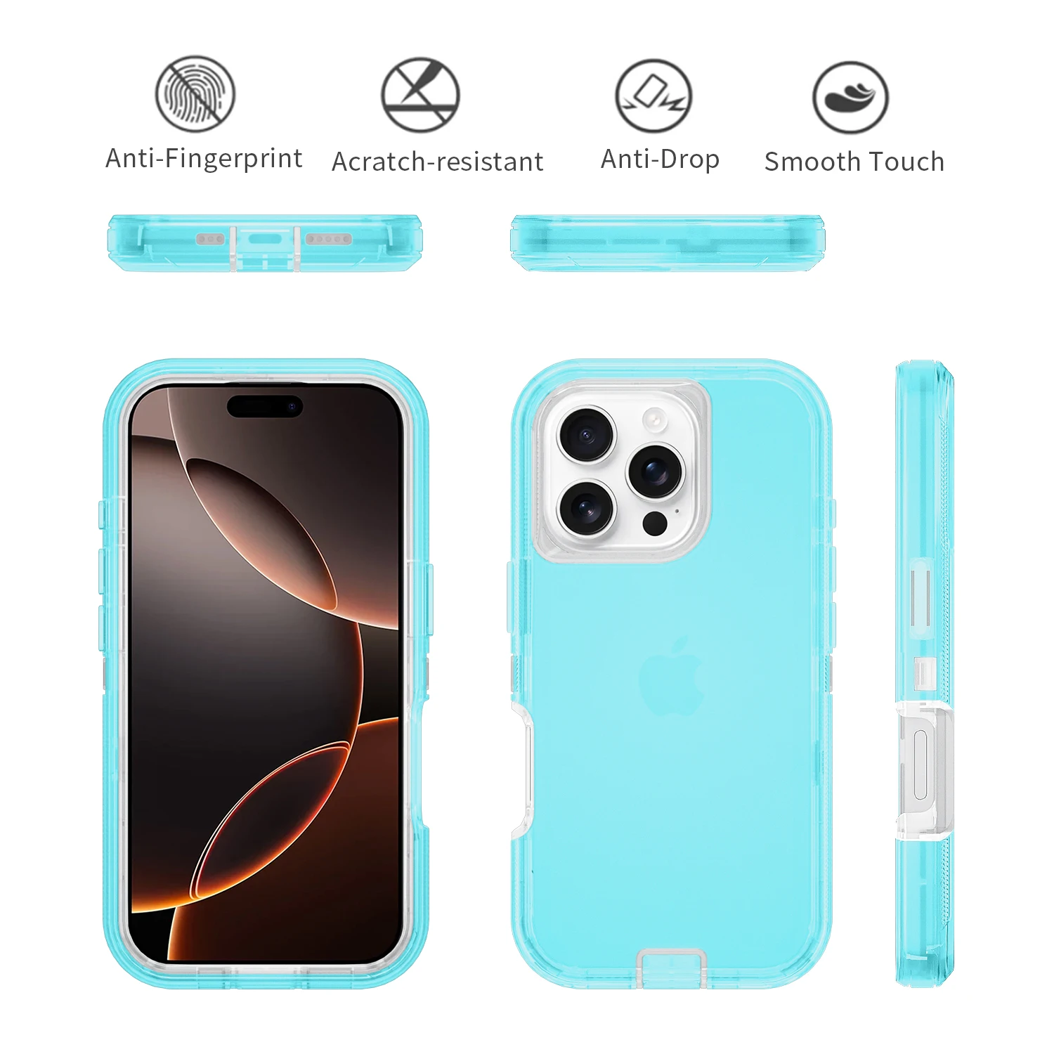 Para iphone 12 mini 13 14 15 16 Pro Max duro 3 en 1 PC + TPU contraportada armadura transparente a prueba de golpes funda de teléfono Defender - imagen 3