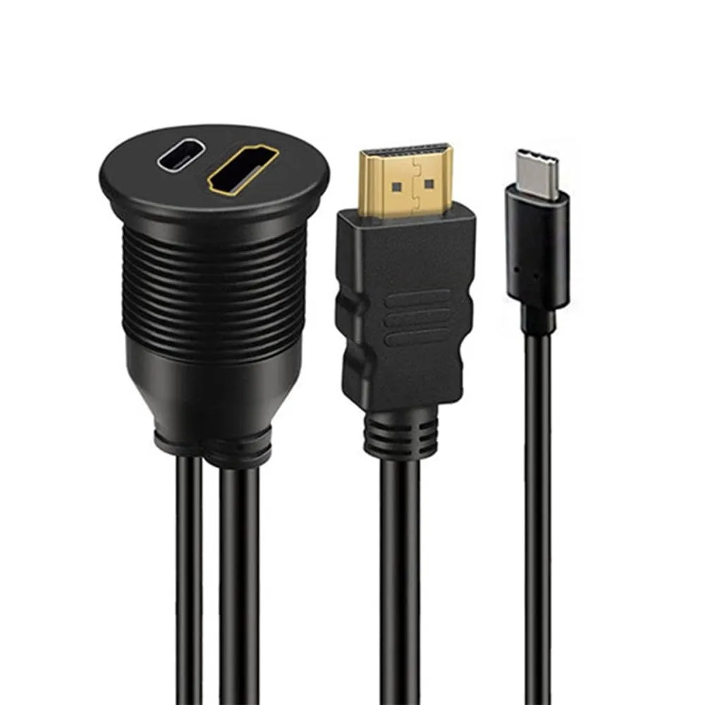 Cable de extensión de datos y vídeo 4K, compatible con USB C 2,0/3,0 y HDMI, para coche, barco, montaje empotrado, tablero, resistente al agua, 1M - imagen 2