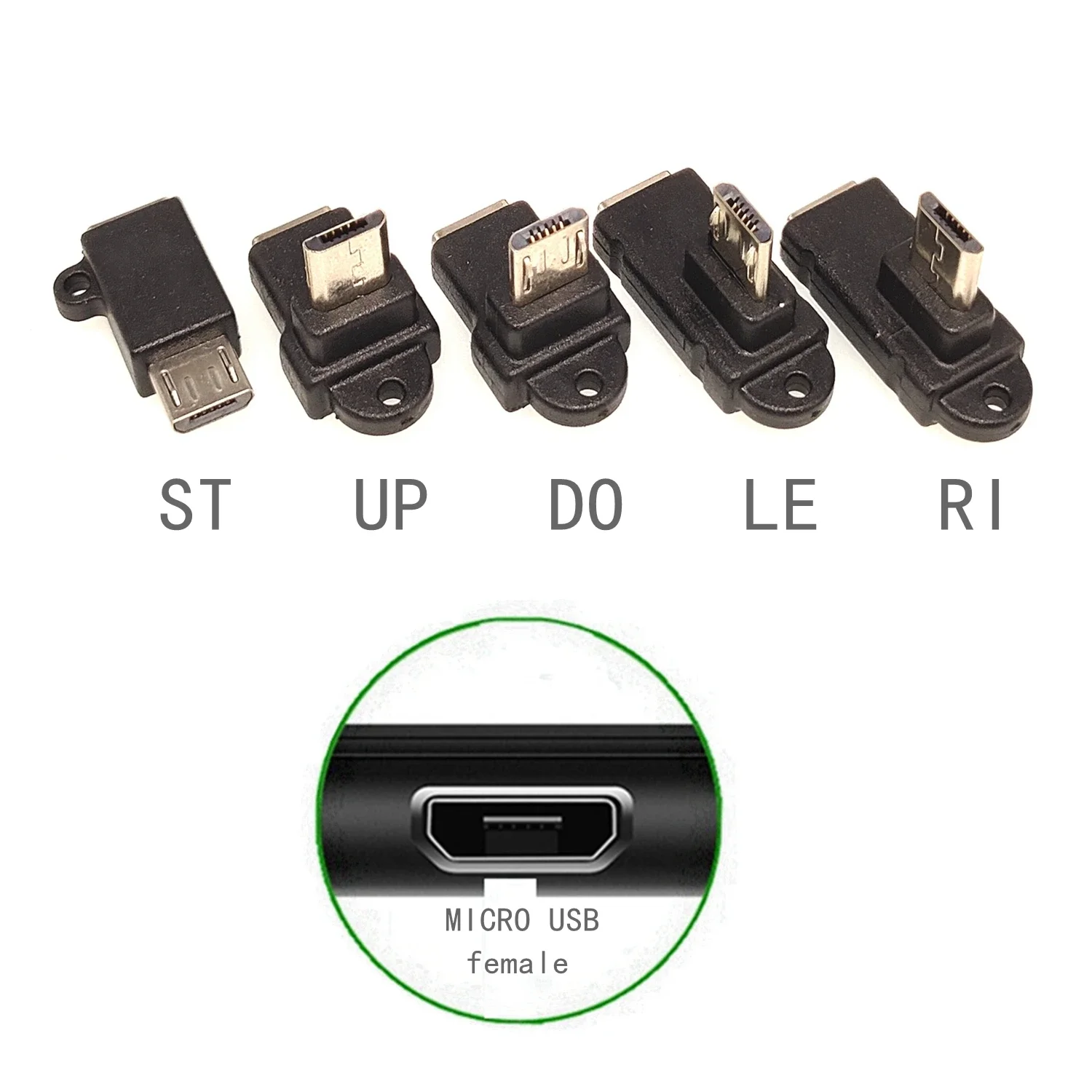 Adaptador de datos micro USB conector macho a hembra, conector hembra a micro USB macho de 5 pines, esquinas izquierda y derecha, 90 grados - imagen 4
