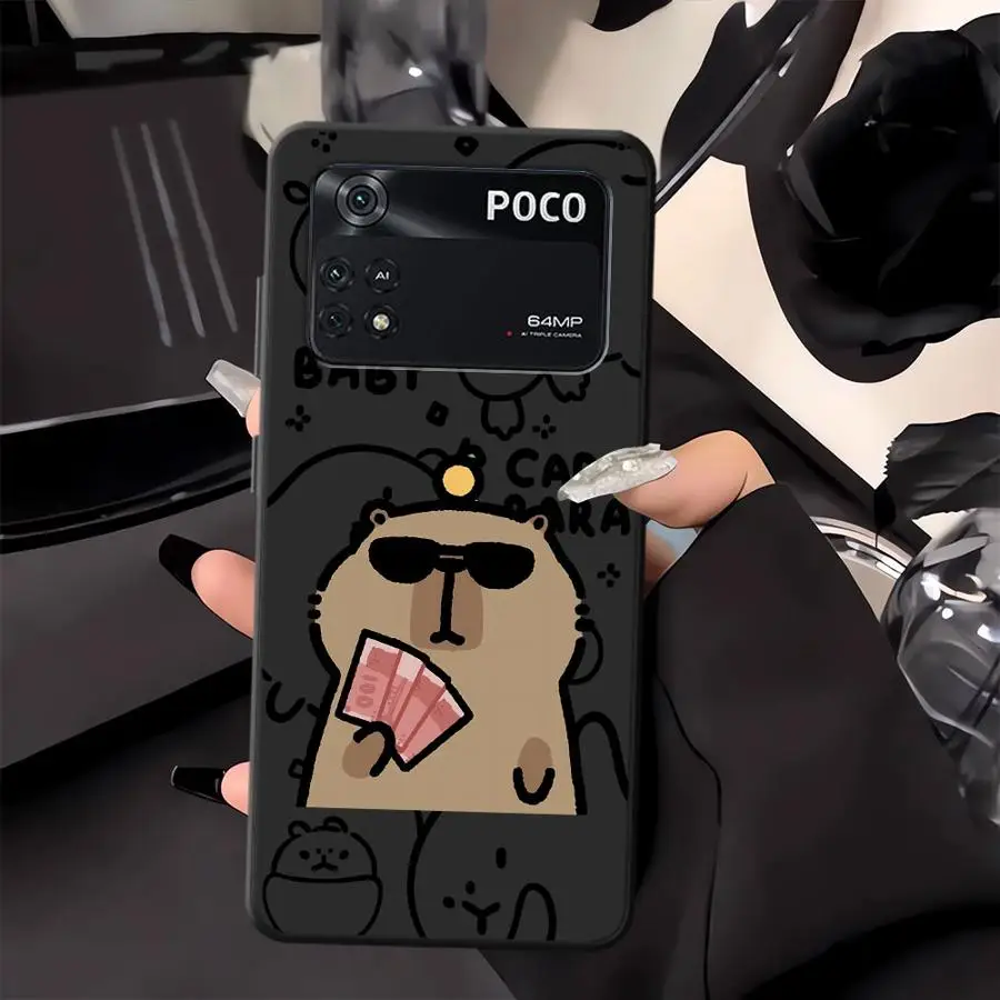 Funda para Xiaomi Poco C61 F3 M5 C50 C40 C75 M3 M4 M7 Pro X3 X4 X5 X7 Pro F1 C71 funda negra suave para teléfono capibara dibujos animados divertidos - imagen 4