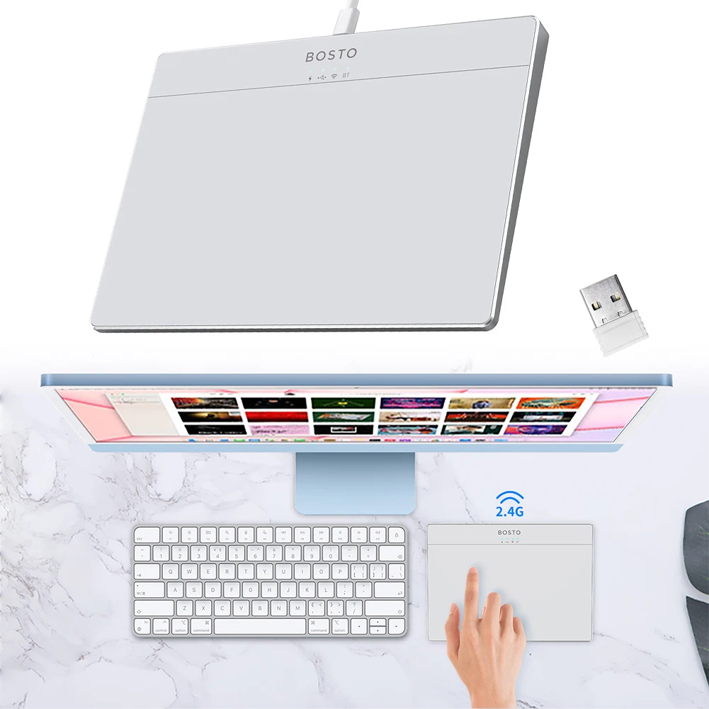 Ratón con panel táctil USB, panel táctil inalámbrico Bluetooth multigaso tipo C, Trackpad de precisión con cable recargable para ordenador portátil, PC, iPad y Mac - imagen 3