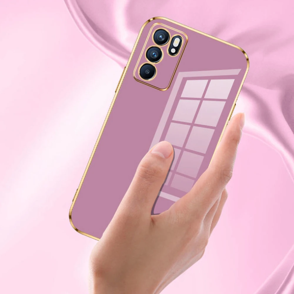 Funda de silicona a prueba de golpes para Oppo Reno 6 5G, cubierta trasera de lujo con revestimiento cuadrado, 4G, 5g, CPH2251, CPH2235 - imagen 4