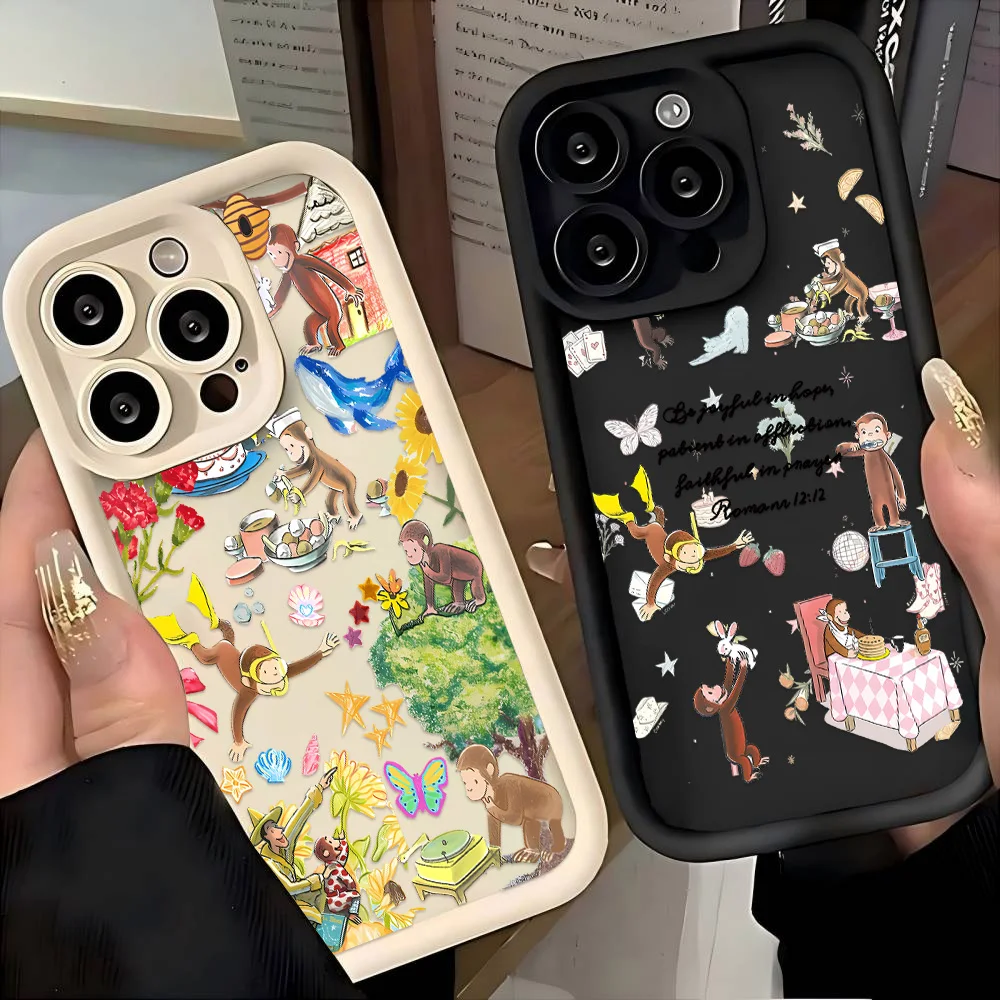 Bonita funda de teléfono Curious G-George Monkey para Samsung Galaxy A17 A07 A26 A16 A35 A55 A25 A15 A54 A34 A36 A24 4G 5G, funda trasera suave