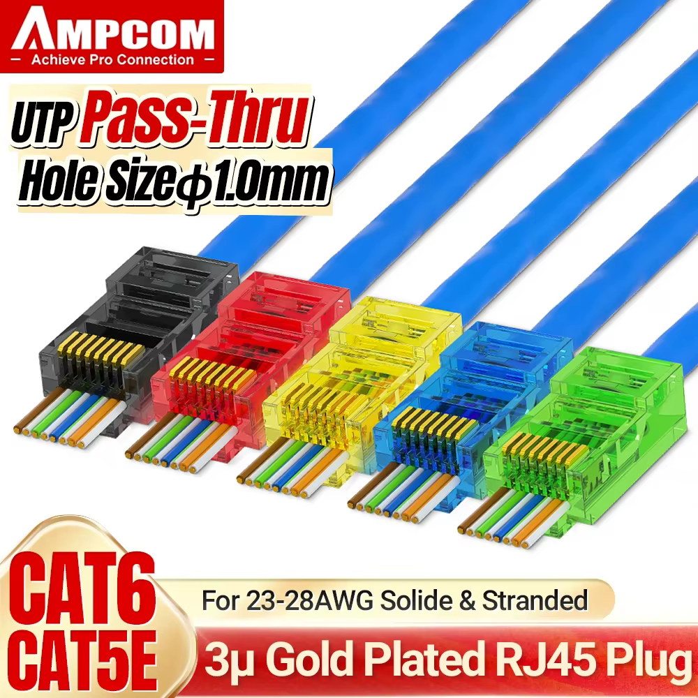Ampcom RJ45 Cat6 Conectores EZ Crimp para cable UTP trenzado