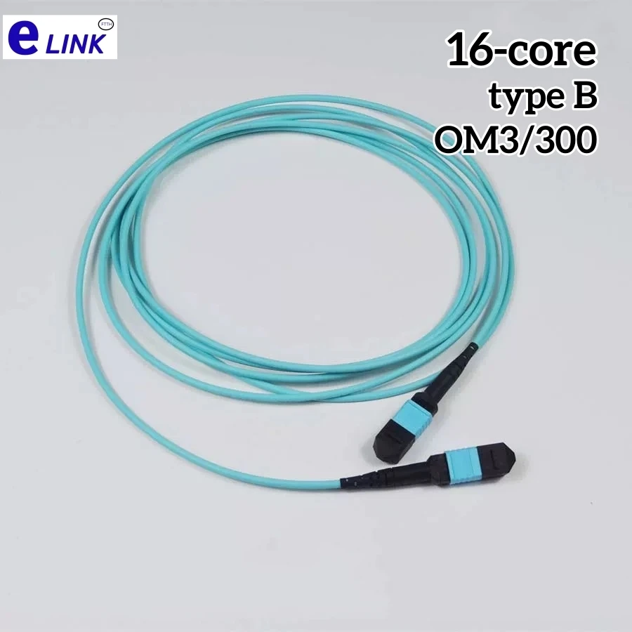 Cable de conexión de fibra MPO-MPO 16 núcleos OM3/300 hembra macho tipo B 2 3 5 10 15m cable de parche óptico aqua multimodo 8C ftth puente multimodo