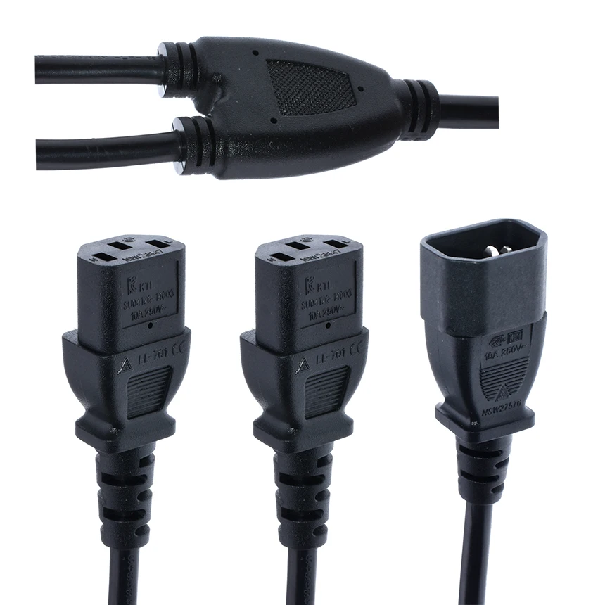 Conector macho IEC 320 C14 a cable de alimentación divisor tipo Y hembra 2XC13, Cable adaptador de corriente C14 a 2 vías C13 30CM * - imagen 2