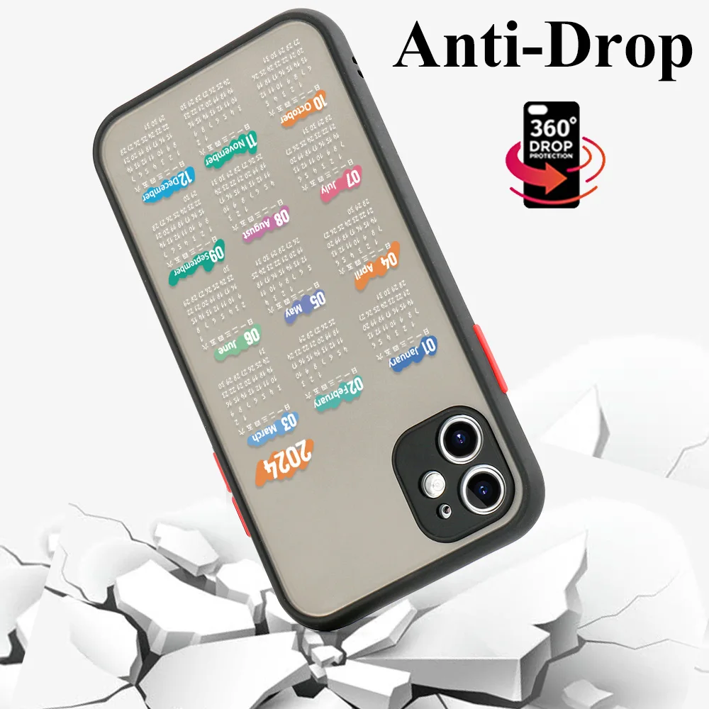 Funda de teléfono mate dura para iPhone 11, 13, 14, 15 Pro Max, XR, X, 7, 8 Plus, SE 2020, 12 Mini, 13Pro Max, Fundas pintadas con calendario - imagen 3