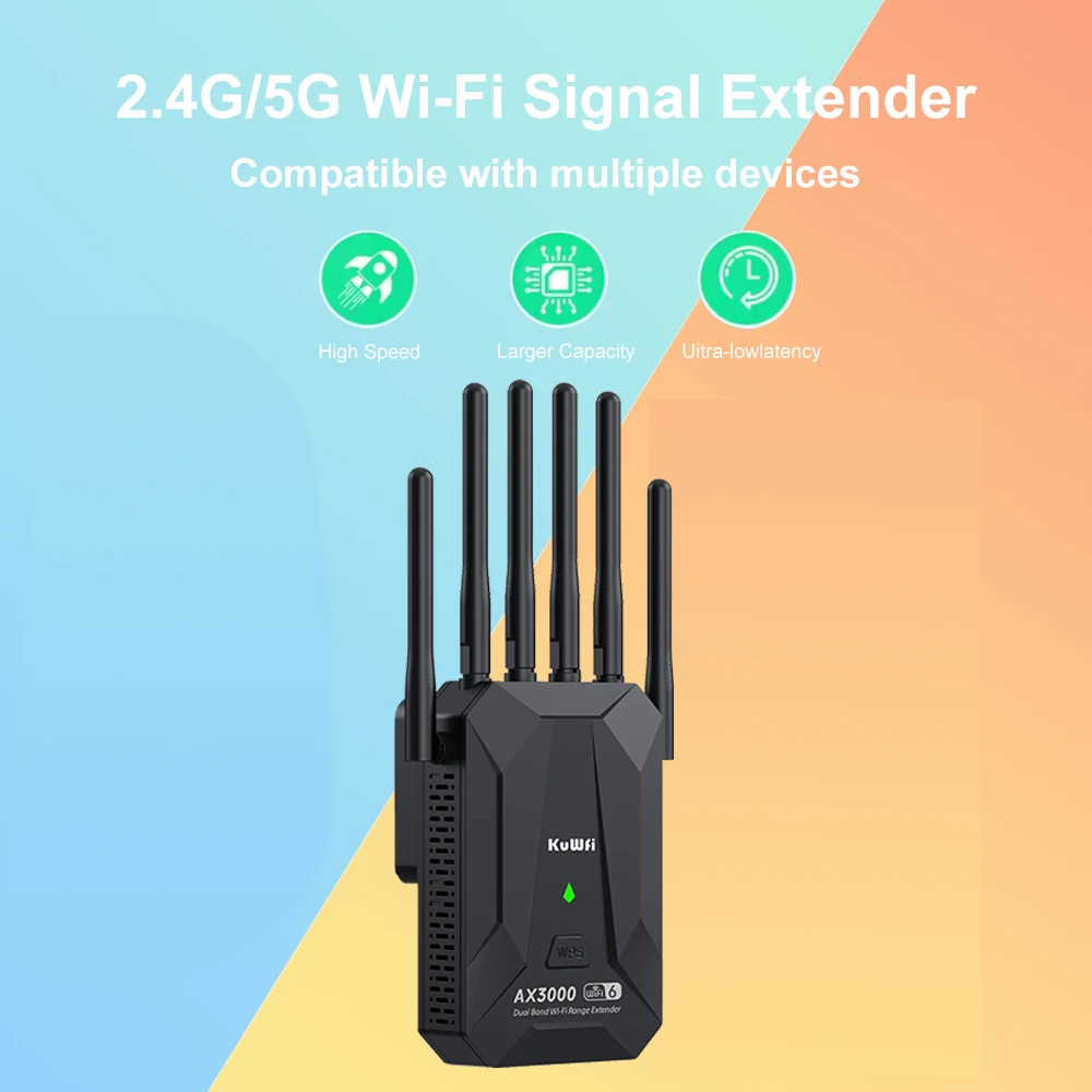 Repetidor WiFi inalámbrico de 3000M, enrutador WiFi6 de doble banda de 2,4 Ghz y 5GHz, amplificador extensor de señal WiFi de largo alcance 802.11AX WPS - imagen 3