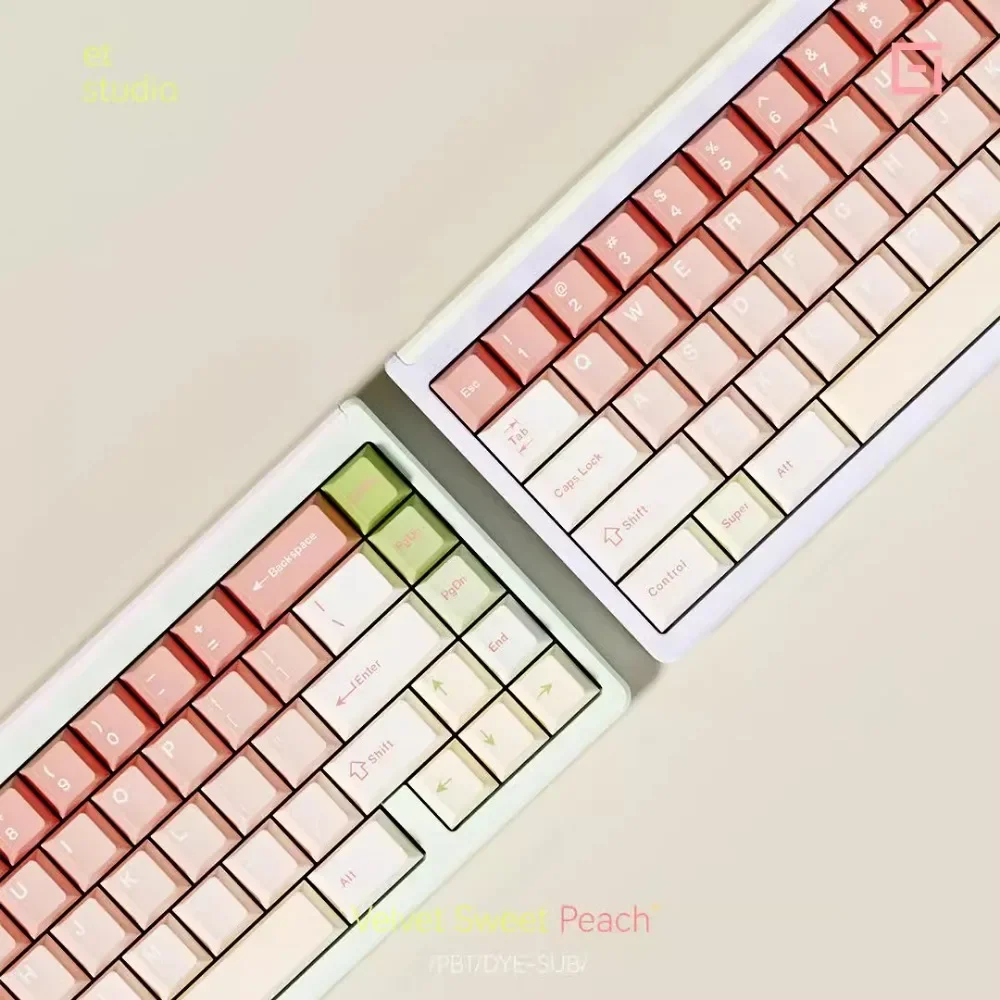 Teclas con tema de melocotón dulce de terciopelo, 140 teclas, sublimación térmica PBT, perfil de cereza, accesorios de teclado mecánico para juegos personalizados - imagen 3