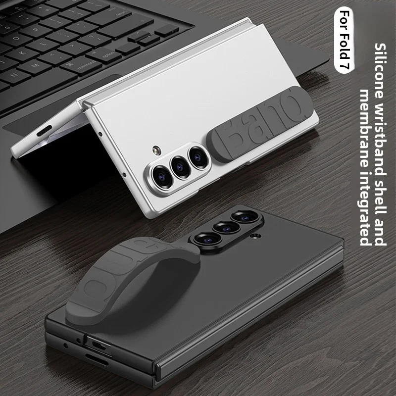 Para Samsung Galaxy Z Fold 7 funda dura con correa de silicona para muñeca funda protectora trasera para Samsung Z Fold7 carcasa de cubierta completa - imagen 3