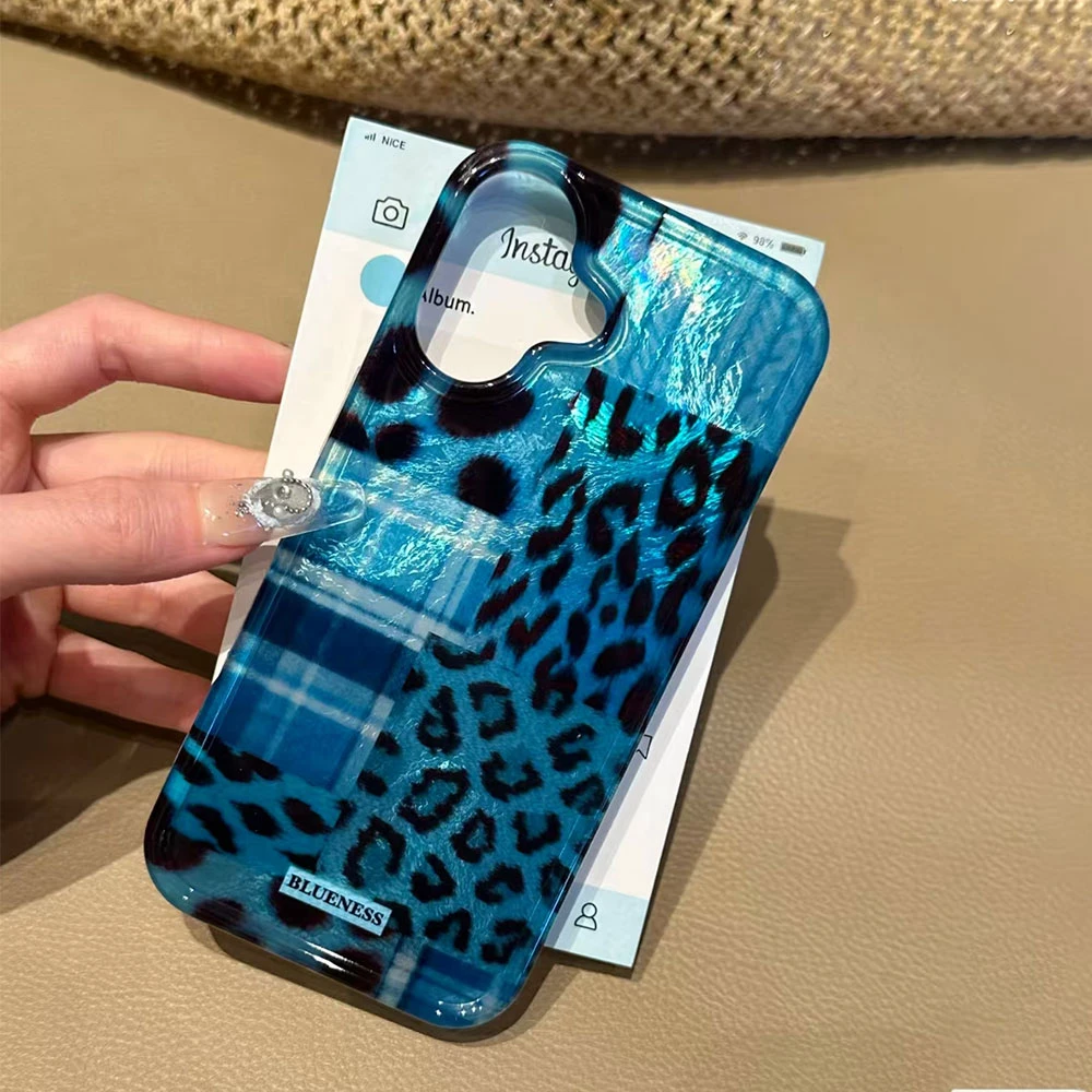 Funda de teléfono con textura de vórtice de chica con estampado de leopardo azul Vintage para Samsung Galaxy S25 Edge S24 S23 S22 S21 S20 FE Plus Ultra - imagen 4