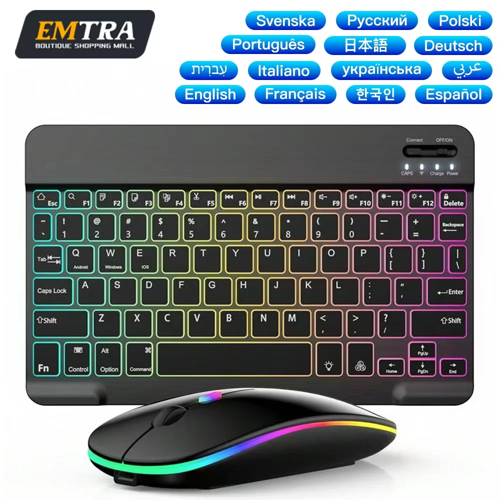 Teclado retroiluminado con Bluetooth, ratón para IOS, Android, Windows, iPad Pro 11 12,9 Air 4 Air 5 10. ° teclado español y hebreo