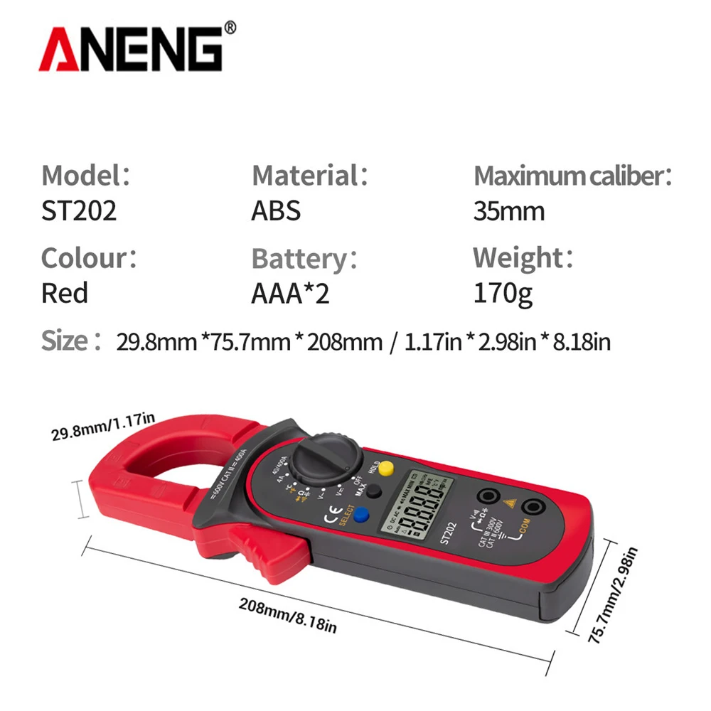 ANENG ST202 multímetro de abrazadera Digital 2000 recuentos profesional inteligente AC/DC voltímetro de corriente medidor de abrazadera probador herramientas de electricista - imagen 5