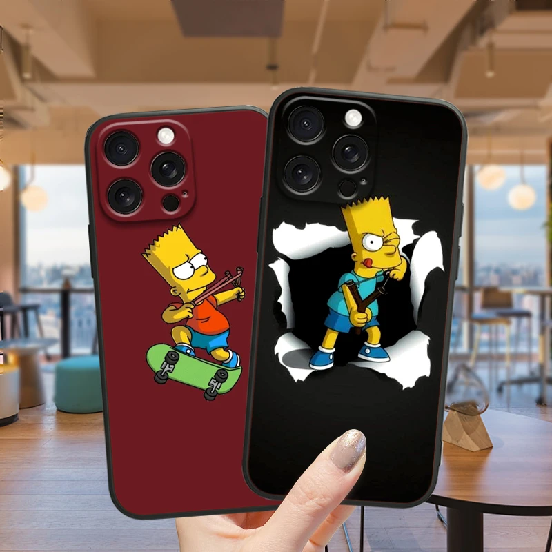 Dibujos animados populares de Los Simpson para iPhone 15 14 13 12 11 XS XR X 8 7 SE Pro Max Plus Mini funda trasera negra para teléfono - imagen 2