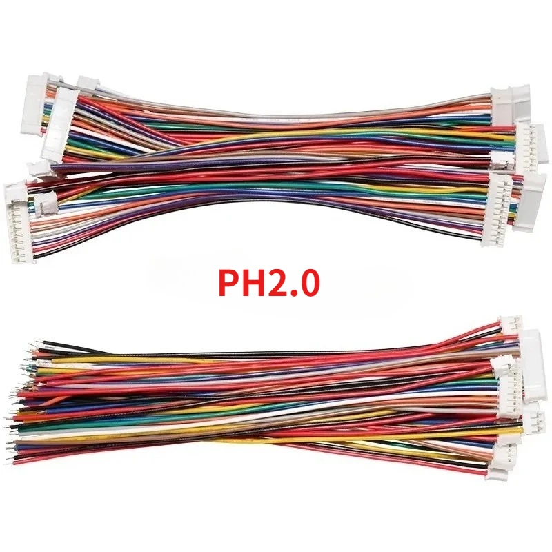 10 Uds JST PH2.0mm conector de Cable de paso de 2,0 MM 2P 3P 4P 5P 6P 7P 8P 9P 10P 12P enchufe 10CM/20CM/30CM longitud del Cable 26AWG
