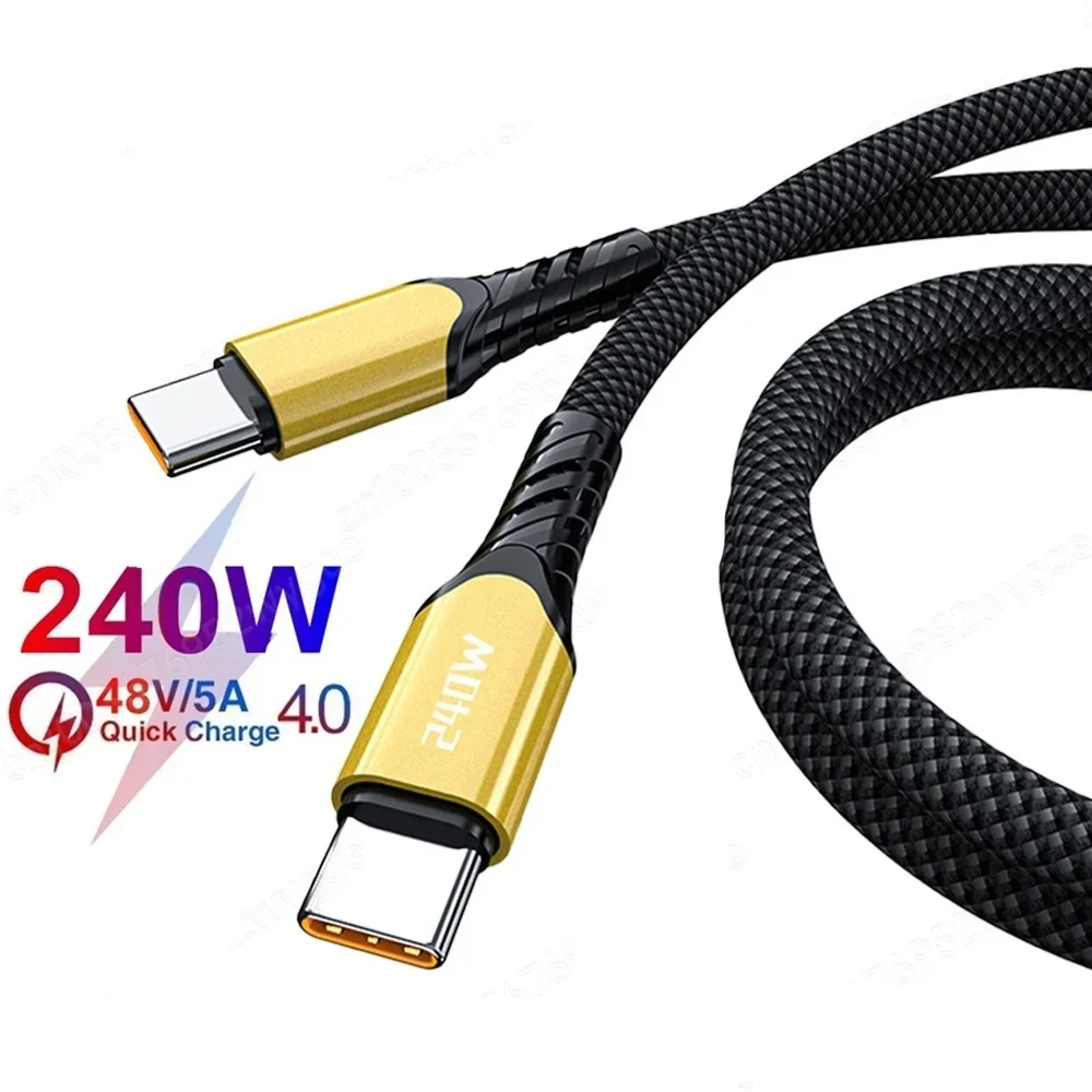 Cable USB C de carga rápida PD3.0, sincronización de datos de carga rápida, Cable trenzado de nailon para ordenador portátil, tableta, dispositivos inteligentes, 240W, 5A
