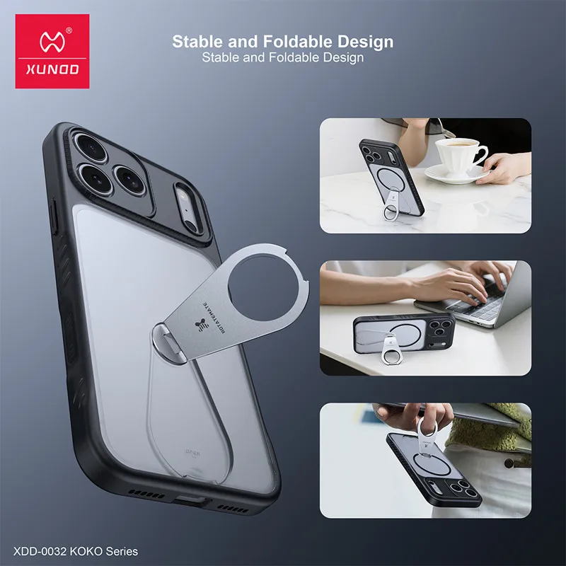 Para iPhone 17 Pro Max, 17 Pro Funda magnética XUNDD KOKO PC dura Translúcido Mate Funda plegable con soporte para teléfono