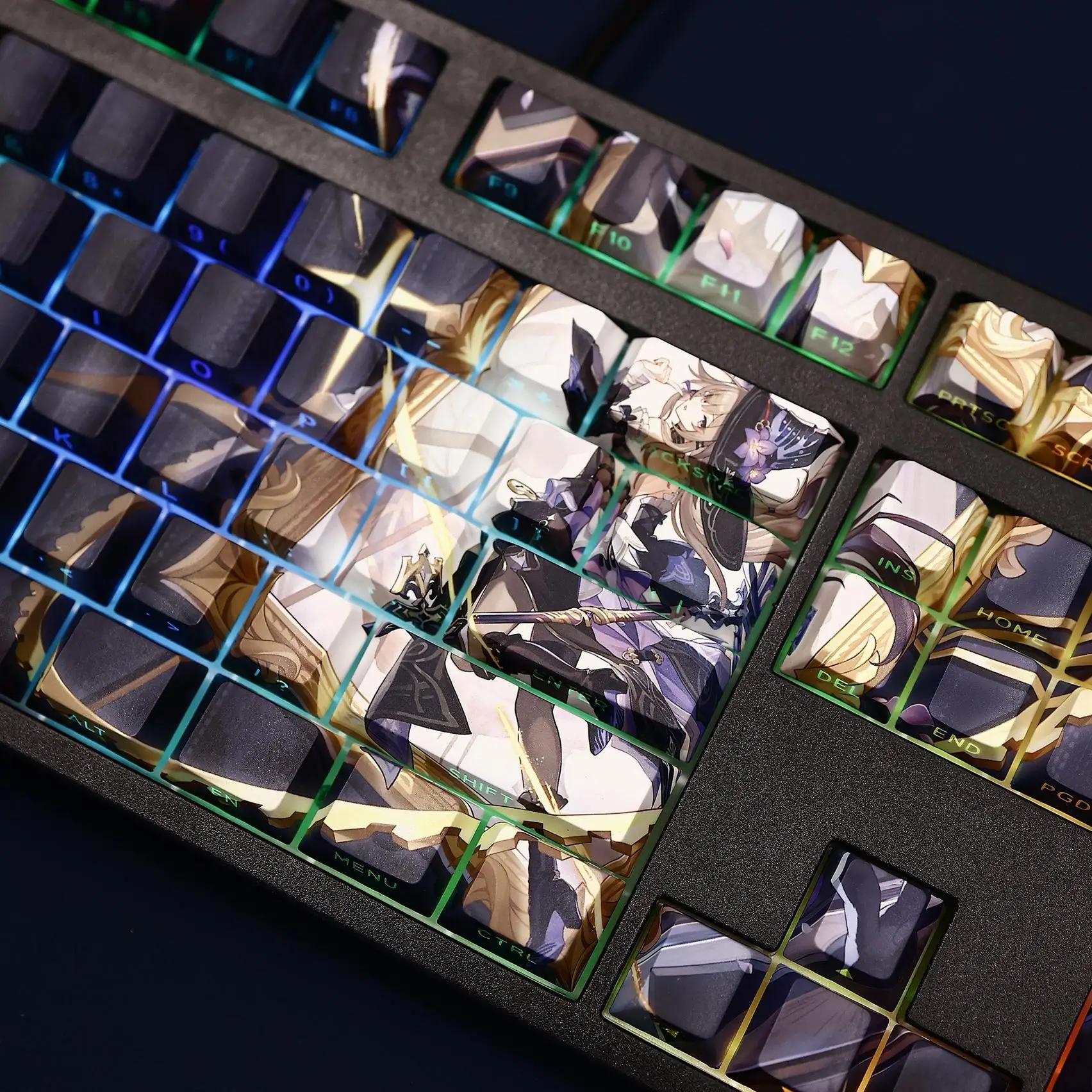 108 teclas/juego Honkai Star Rail The Herta Keycap PBT Impresión lateral teclas retroiluminadas dibujos animados Anime juego teclas para ANSI 61 87 104 108 - imagen 4