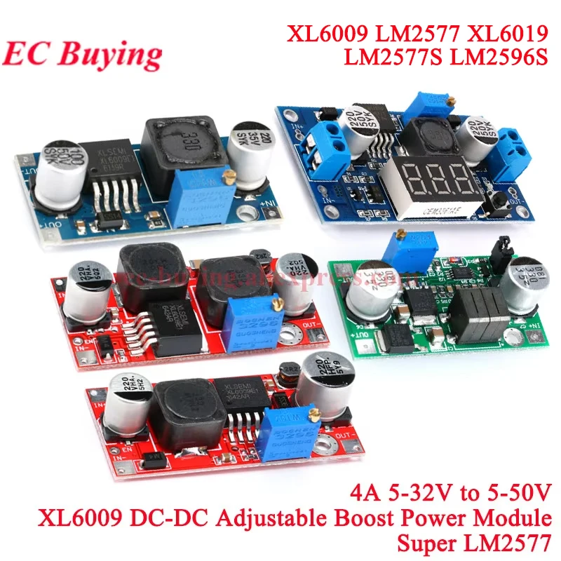 Convertidor de refuerzo XL6009 4A, elevador ajustable, 20W, 15W, 5-32V a 5-50V, módulo de fuente de alimentación de DC-DC, alto rendimiento, baja ondulación LM2577 - imagen 2