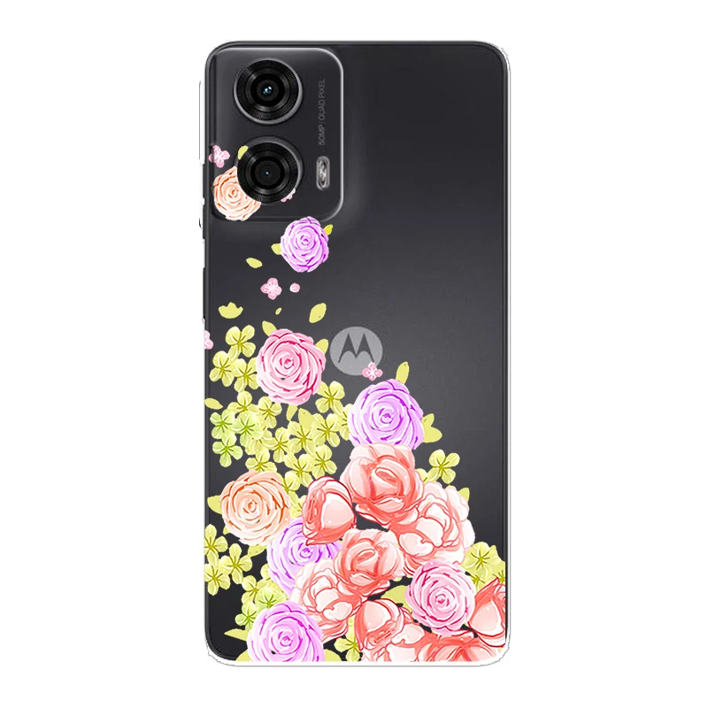 Para Moto G24 E14 G04 4G funda flor transparente TPU suave silicona transparente funda trasera para Moto G04 4G cubierta para en Moto E14 Coque - imagen 2