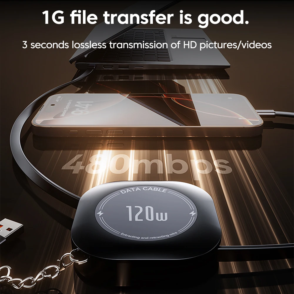 Cable retráctil de carga rápida tipo C a tipo C de 120W para iPhone 15 16 Cable USB C con adaptador macho tipo C a USB A/Lightning - imagen 2