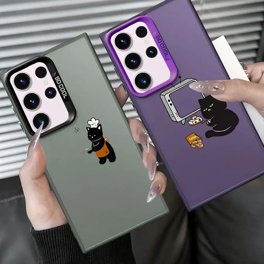 Funda trasera de teléfono para Samsung Galaxy S21 S23 Note 20 Ultra S20 Plus S23 S24 FE S22 S25 dibujos animados creativo gato negro