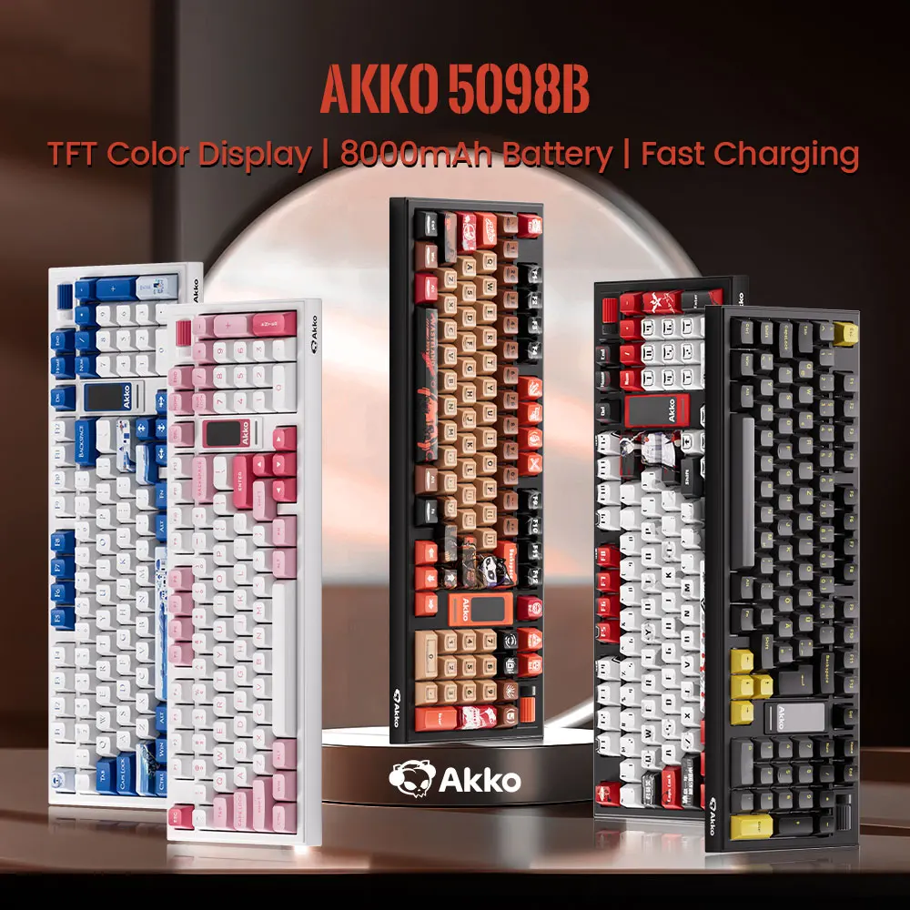 Akko 5098B Teclado mecánico inalámbrico para jugar con pantalla TFT de 1,47 pulgadas perilla Vertical 1800 compacto 96 teclas junta RGB de intercambio en caliente - imagen 2