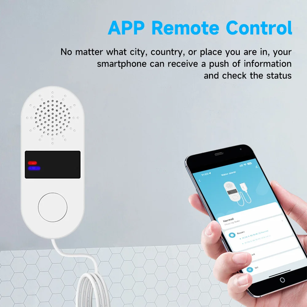 Tuya-Sensor de agua 2,4GWiFi, Detector de fugas de agua, alarma de luz y sonido, Control por aplicación Smart Life de 130DB, funciona con automatización del hogar Alexa - imagen 3