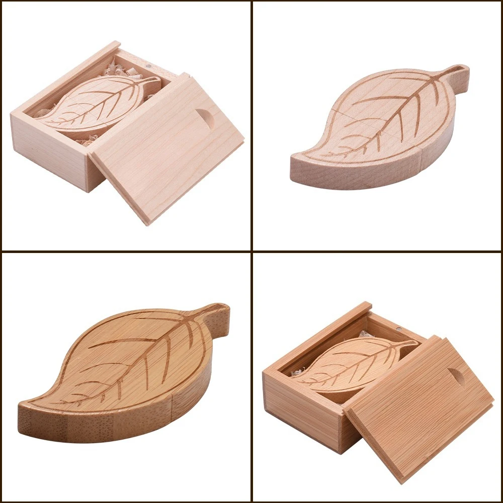 Unidad Flash USB 2,0 de madera, unidad de bolígrafo de hojas, caja de madera, memoria, regalo de boda creativo, memoria USB, bonita unidad colgante de 64GB y 32GB - imagen 5