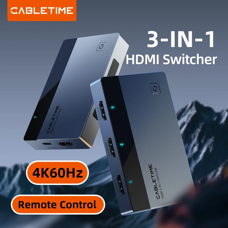 CABLETIME Conmutador HDMI 3 en 1 4K 60Hz Divisor HDMI para HDTV Xiaomi Mi Box PS5 Conmutador HDMI de salida 3 en 1 para computadora portátil Macbook - imagen 2